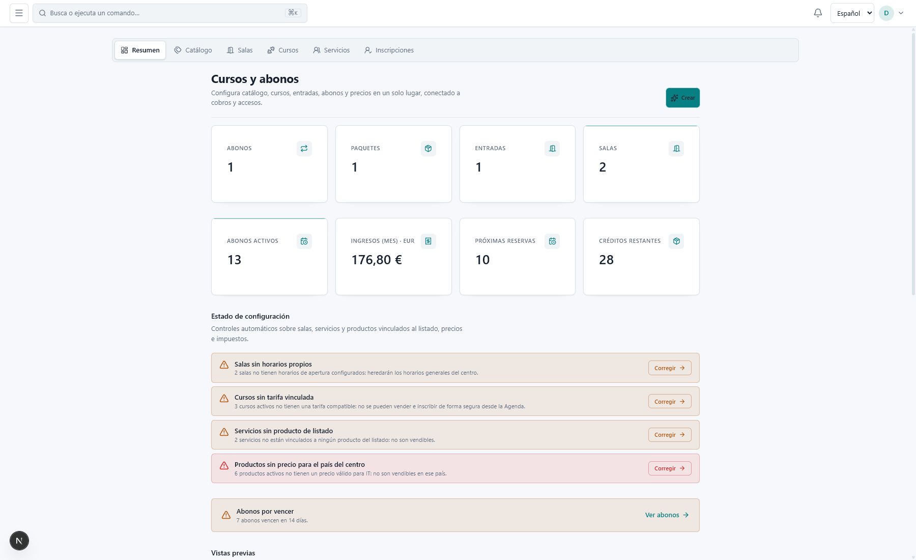 Panel con KPI en vivo del centro o del entrenador personal